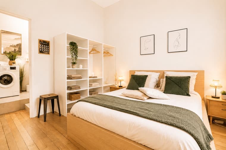 Chambre ouverte sur la salle d'eau
